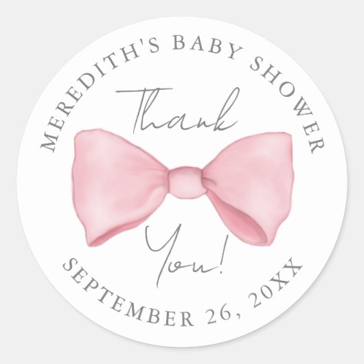 Roze Bow Baby shower Ronde Sticker (Voorkant)