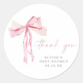 Roze Bow Baby shower Ronde Sticker Blush lint (Voorkant)