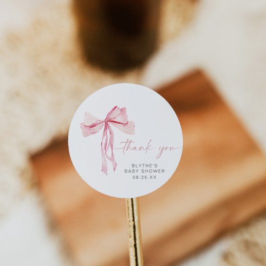 Roze Bow Baby shower Ronde Sticker Blush lint