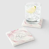 Roze Bow Baby shower Stenen Onderzetter (Zijkant)