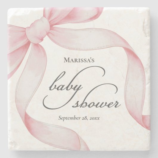 Roze Bow Baby shower Stenen Onderzetter (Voorkant)