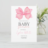 Roze Bow Baby shower Uitnodiging Meisje Baby showe (Staand voorkant)