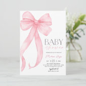 Roze Bow Baby shower Uitnodiging Sjabloon Printabl (Staand voorkant)