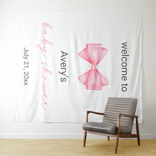 Roze Bow Baby shower Wandkleed (In Situ (horizontaal))