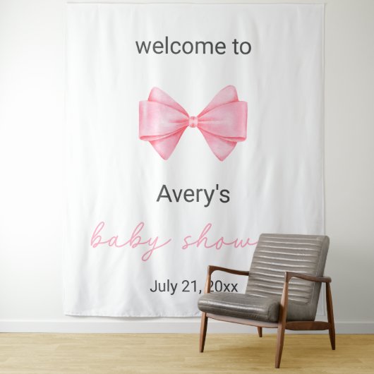 Roze Bow Baby shower Wandkleed (In situ)