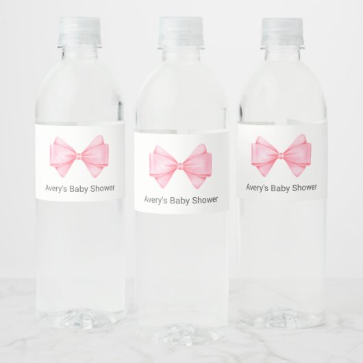 Roze Bow Baby shower Waterfles Etiket (Flessen)