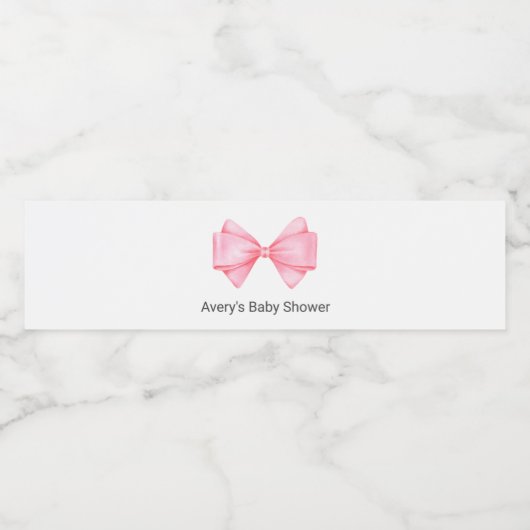Roze Bow Baby shower Waterfles Etiket (Enkel label)