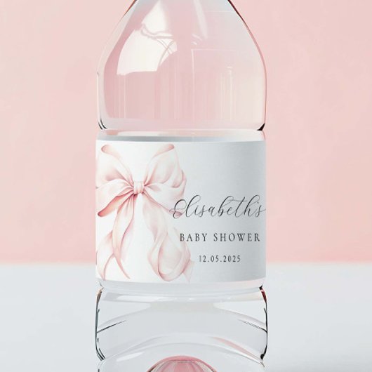 Roze Bow Baby shower Waterfles Etiket