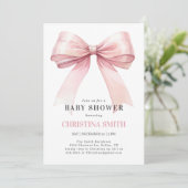 Roze Bow Baby shower Waterverf Baby Meisje Douche Kaart (Staand voorkant)
