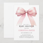 Roze Bow Baby shower Waterverf Baby Meisje Douche Kaart (Voorkant / Achterkant)