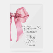 Roze Bow Baby shower Welkom Acryl Bord (Voorkant)