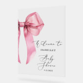 Roze Bow Baby shower Welkom Acryl Bord (Hoek)