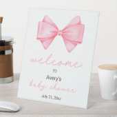 Roze Bow Baby shower Welkom Reclamebord Met Voetstuk (Insitu)