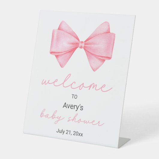 Roze Bow Baby shower Welkom Reclamebord Met Voetstuk (Voorkant)
