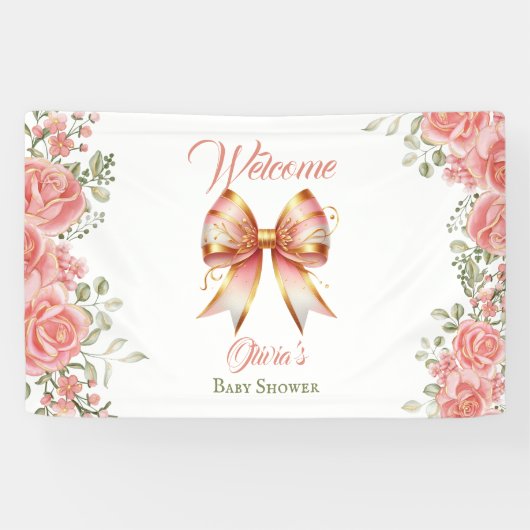 Roze Bow Baby shower Welkom Spandoek (Horizontaal)