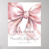 Roze Bow Baby shower Welkomstbord Poster (Voorkant)