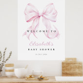 Roze Bow Baby shower Welkomstbord Poster (Keuken)