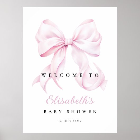 Roze Bow Baby shower Welkomstbord Poster (Voorkant)