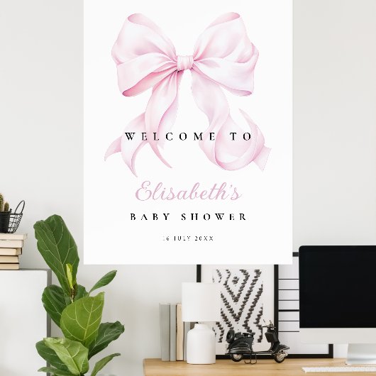 Roze Bow Baby shower Welkomstbord Poster (Thuiskantoor)