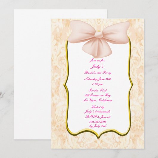 Roze Bow Bachelorette Kaart (Voorkant / Achterkant)