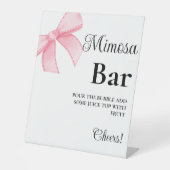 Roze Bow Bachelorette Mimosa Bar Tafelbord Reclamebord Met Voetstuk (Voorkant)