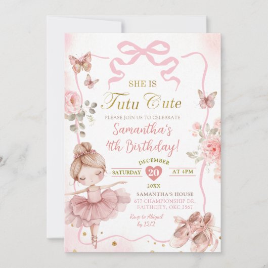 Roze Bow Ballerina Tutu Leuke Verjaardag Kaart (Voorkant)