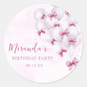 Roze Bow Balloons Verjaardag Sticker (Voorkant)