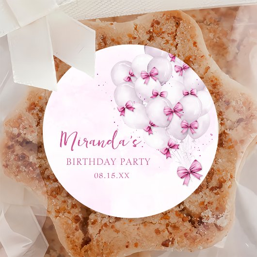 Roze Bow Balloons Verjaardag Sticker