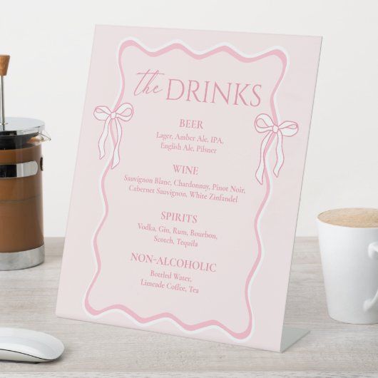 Roze Bow Bar Drink Menu Reclamebord Met Voetstuk (Insitu)