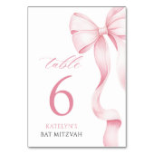 Roze Bow Bat Mitswa Tafelnummer Kaart (Voorkant)