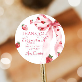 Roze Bow Berry Eerste Aardbei Verjaardag Sticker