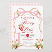 Roze Bow Berry eerste aardbeien zoete verjaardag Kaart (Voorkant / Achterkant)