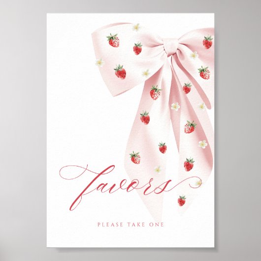 Roze Bow Berry Sweet Baby shower Favorieten Tafelt Poster (Voorkant)