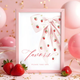 Roze Bow Berry Sweet Baby shower Favorieten Tafelt Poster
