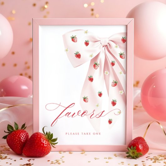 Roze Bow Berry Sweet Baby shower Favorieten Tafelt Poster