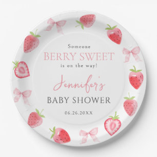 Roze Bow Berry Sweet Zomer Baby Meisje Douche Papieren Bordje