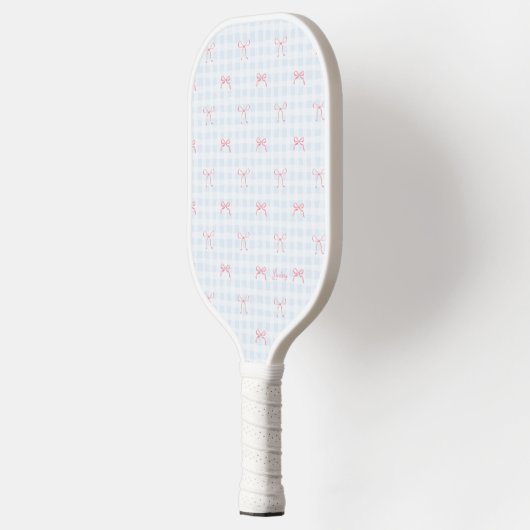 Roze Bow Blauw Gingham Gepersonaliseerde naam Pickleball Paddle (Links)