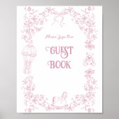 Roze Bow Bloemen Baby shower Gastboek Poster (Voorkant)