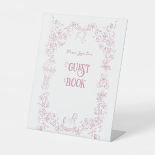 Roze Bow Bloemen Baby shower Gastboek Reclamebord Met Voetstuk