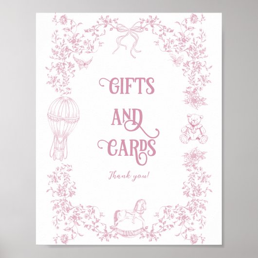 Roze Bow  Bloemen Baby shower Gift Poster (Voorkant)