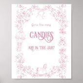 Roze Bow Bloemen Baby shower Guess Game Poster (Voorkant)