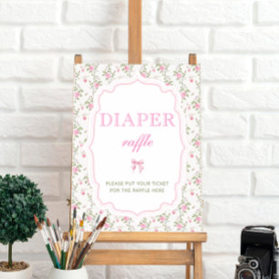 Roze Bow Bloemen Baby shower Luier Raffle Poster