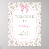 Roze Bow  Bloemen Baby shower Welkom Poster (Voorkant)