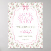 Roze Bow  Bloemen Baby shower Welkom Poster (Voorkant)
