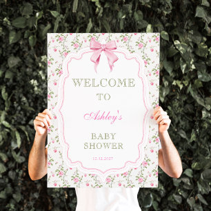 Roze Bow Bloemen Baby shower Welkom Poster