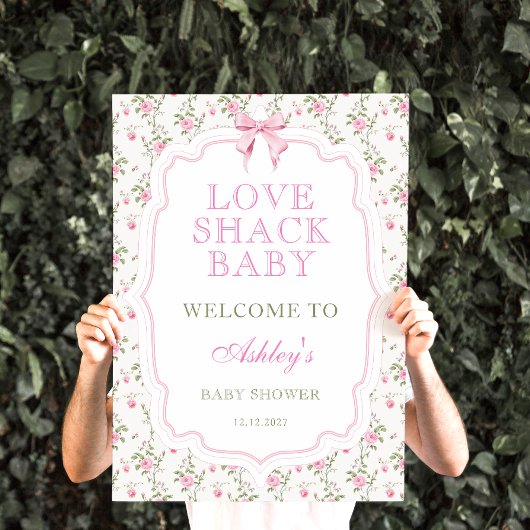 Roze Bow  Bloemen Baby shower Welkom Poster