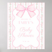  Roze Bow Bloemen Baby shower Welkomstbord Poster (Voorkant)