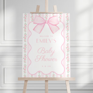 Roze Bow Bloemen Baby shower Welkomstbord Poster