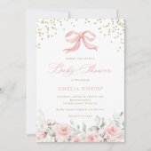Roze Bow Bloemen Blush Groen Goud Baby shower Kaart (Voorkant)