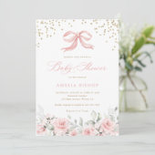 Roze Bow Bloemen Blush Groen Goud Baby shower Kaart (Staand voorkant)